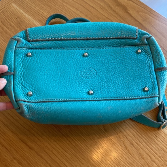 ROOTS 🇨🇦 Turquoise Textured Leather Handbag with Shoulder / Crossbody Strap - Picture 8 of 17